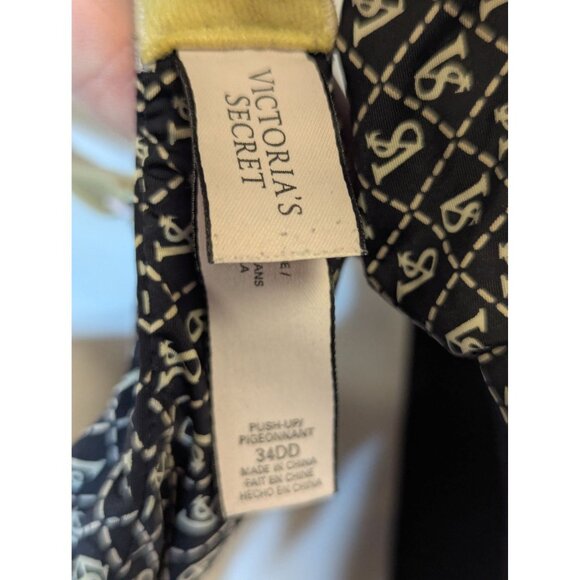 Victorias Secret VS Logo Push-Up Padded Bra With Gold Straps Size 34DD Black & G - Picture 4 of 5